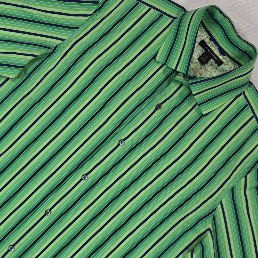 Banana Republic Button Down Shirt Mens Large Green Striped Contrast Flip Cuff